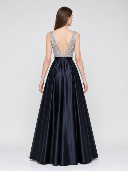 Elegant floor-length dress with a V-neckline