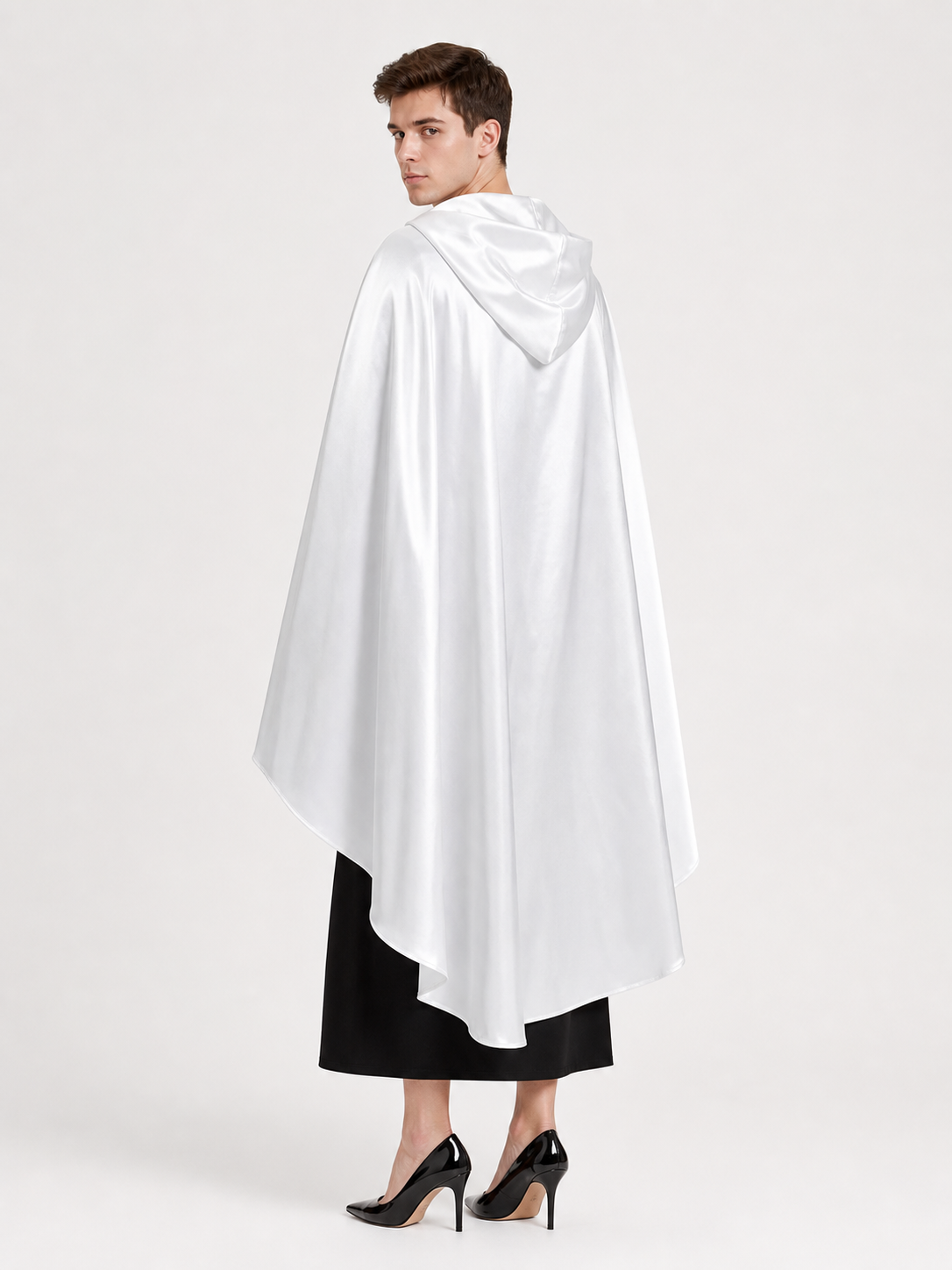 White Hooded Costume Cloak, Flowing Silhouette