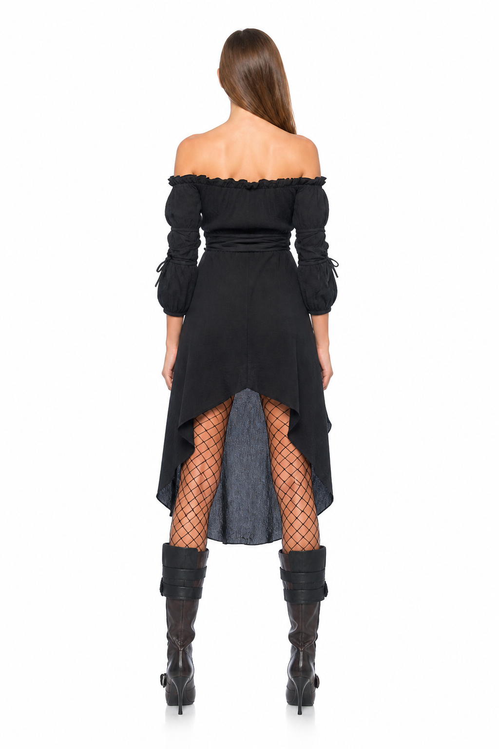 Black Off-the-Shoulder Dress with an Asymmetrical Hem back view