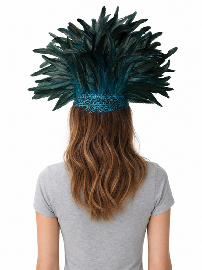 Carnival headpiece with feathers and a mask