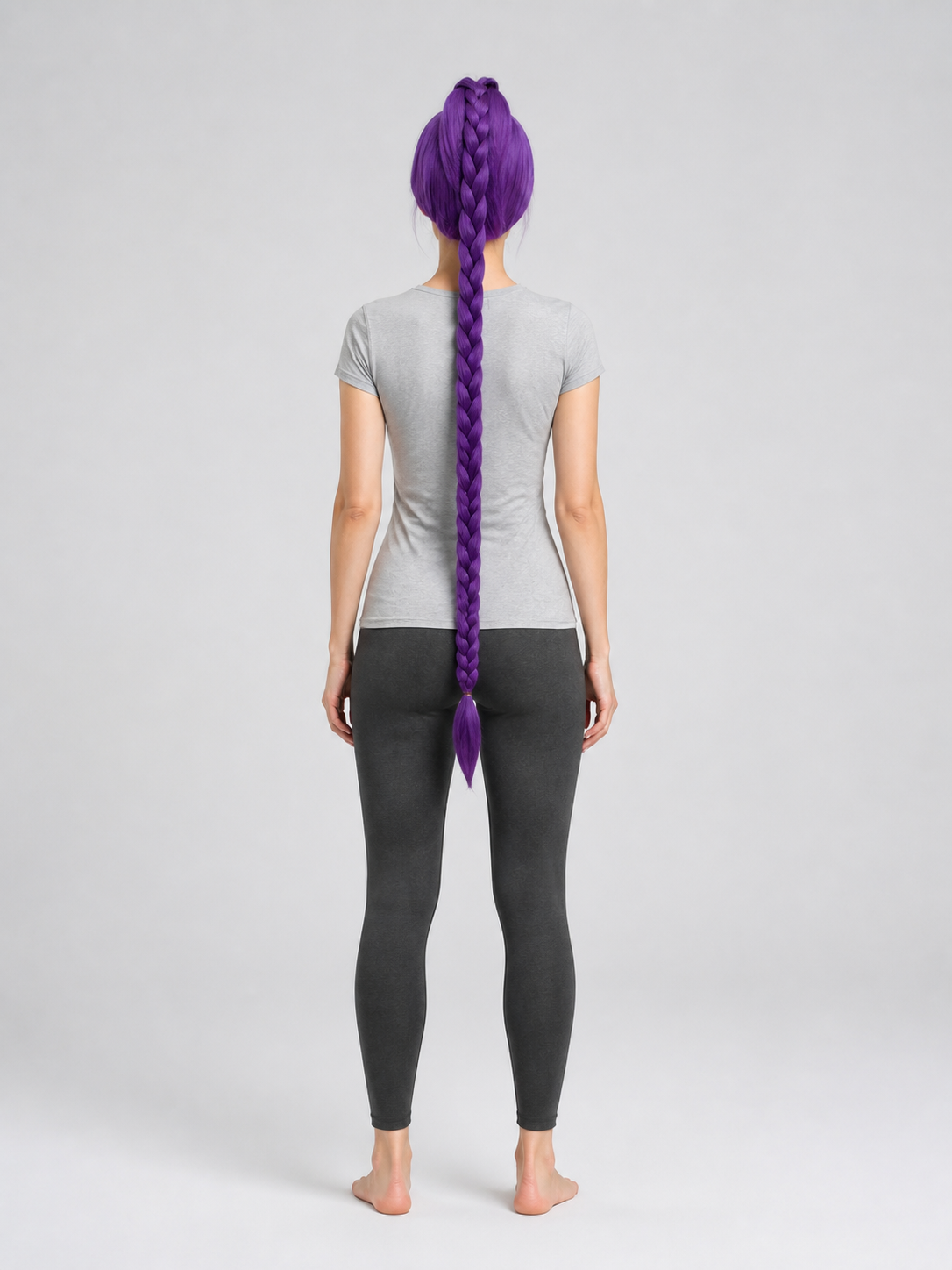 Purple Cosplay Wig with a Long Braid back view