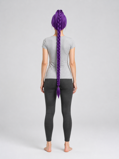 Purple Cosplay Wig with a Long Braid back view