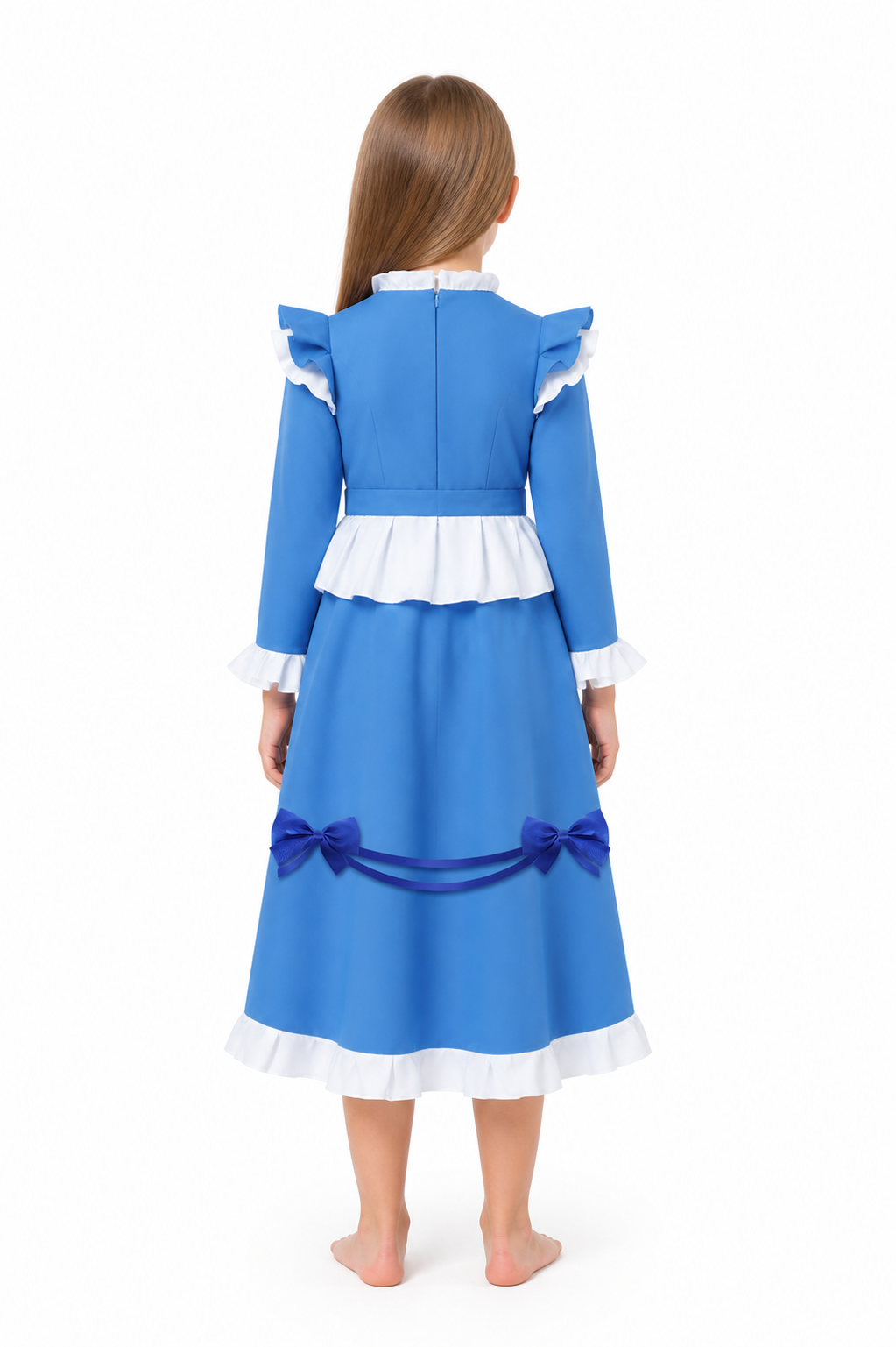 Blue Dress with Ruffles and Bows for Halloween Cosplay back view