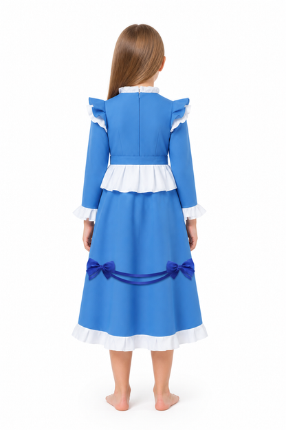 Blue Dress with Ruffles and Bows for Halloween Cosplay back view