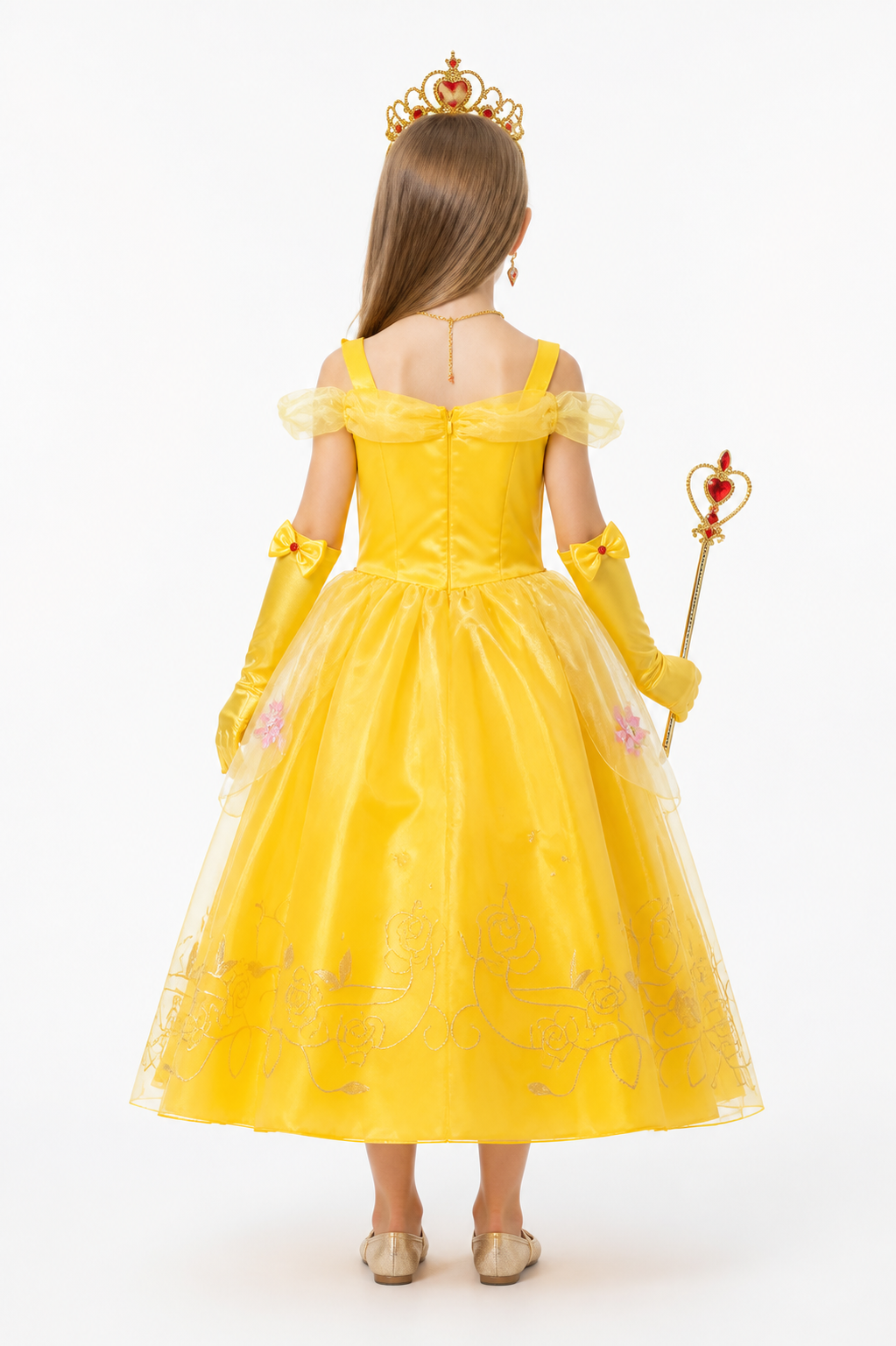 Yellow Carnival Costume with Crown and Accessories back view