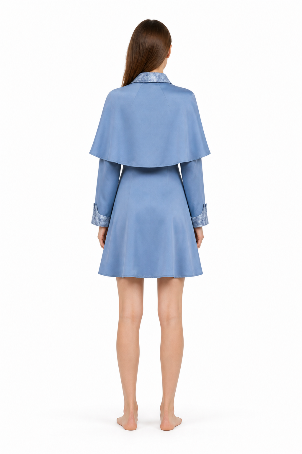 Blue Cosplay Dress with Cape and Collar back view