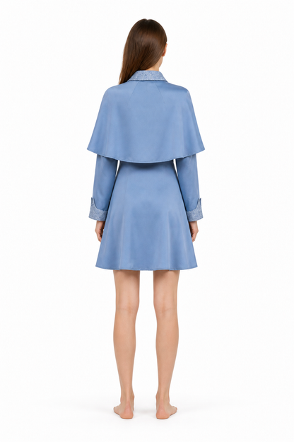 Blue Cosplay Dress with Cape and Collar back view