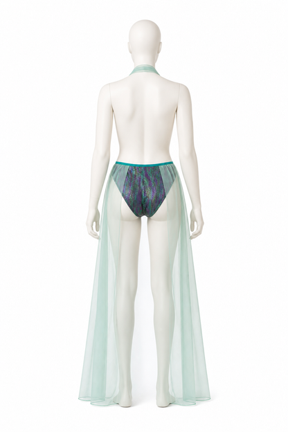 Stage Costume with a Sheer Cape back view