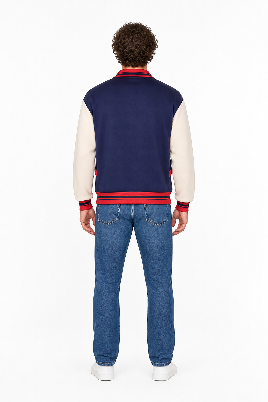 Zip-Up Bomber Jacket with Red Stripes