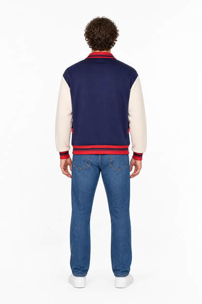Zip-Up Bomber Jacket with Red Stripes
