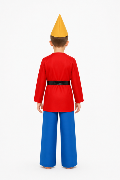 Gnome Costume with Red Jacket and Blue Pants back view