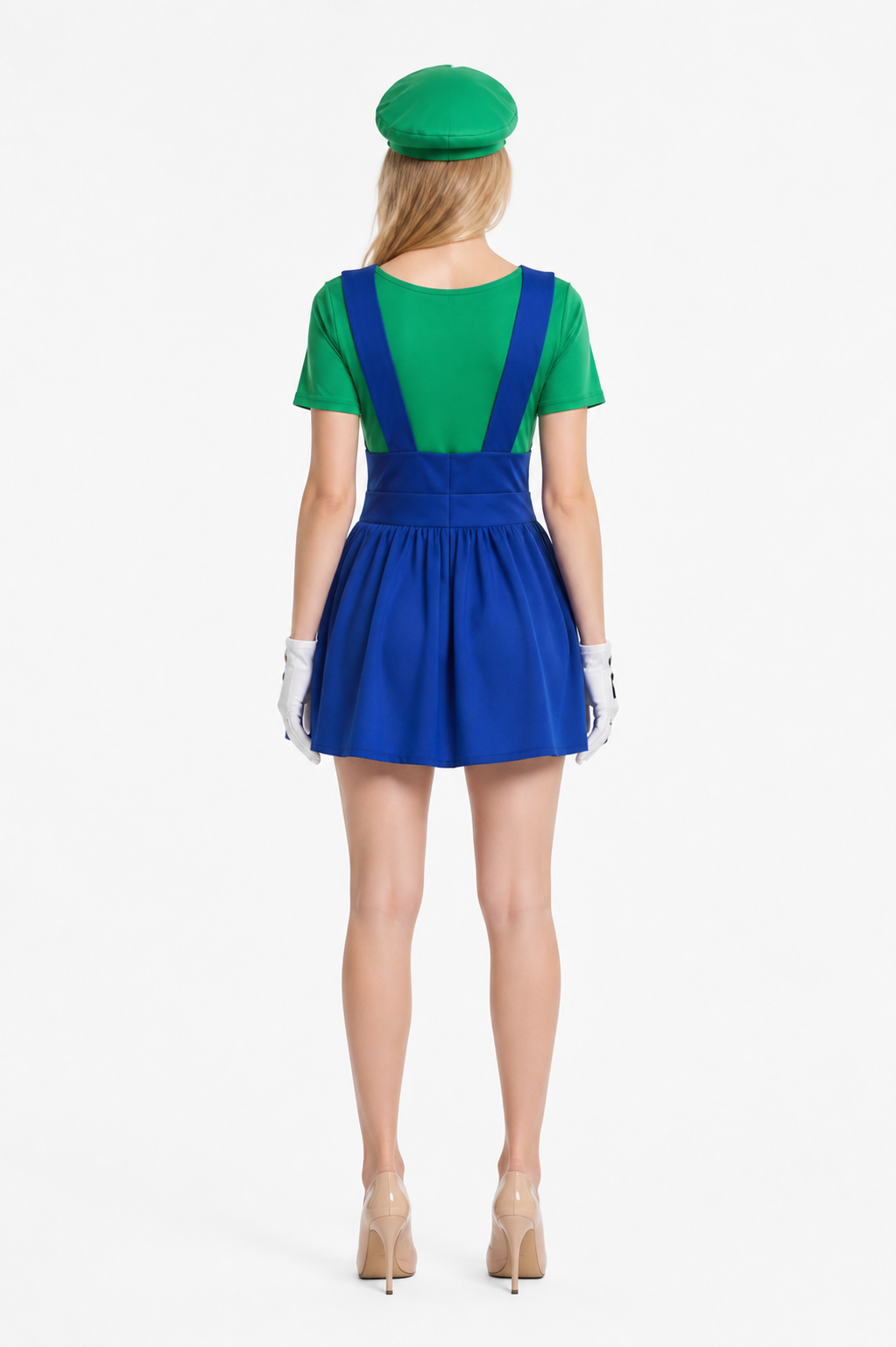 Luigi Costume Jumpsuit with Hat and Beard for Halloween back view
