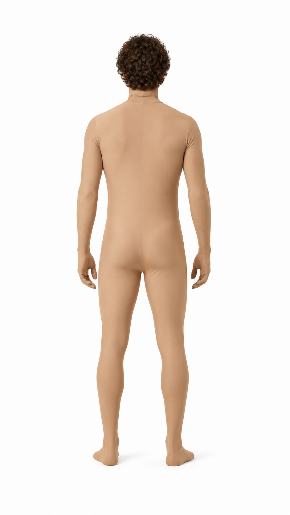 Light Brown Hooded Open-Face Zentai Suit back view