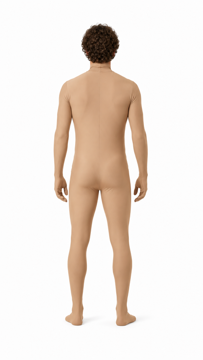 Light Brown Hooded Open-Face Zentai Suit back view