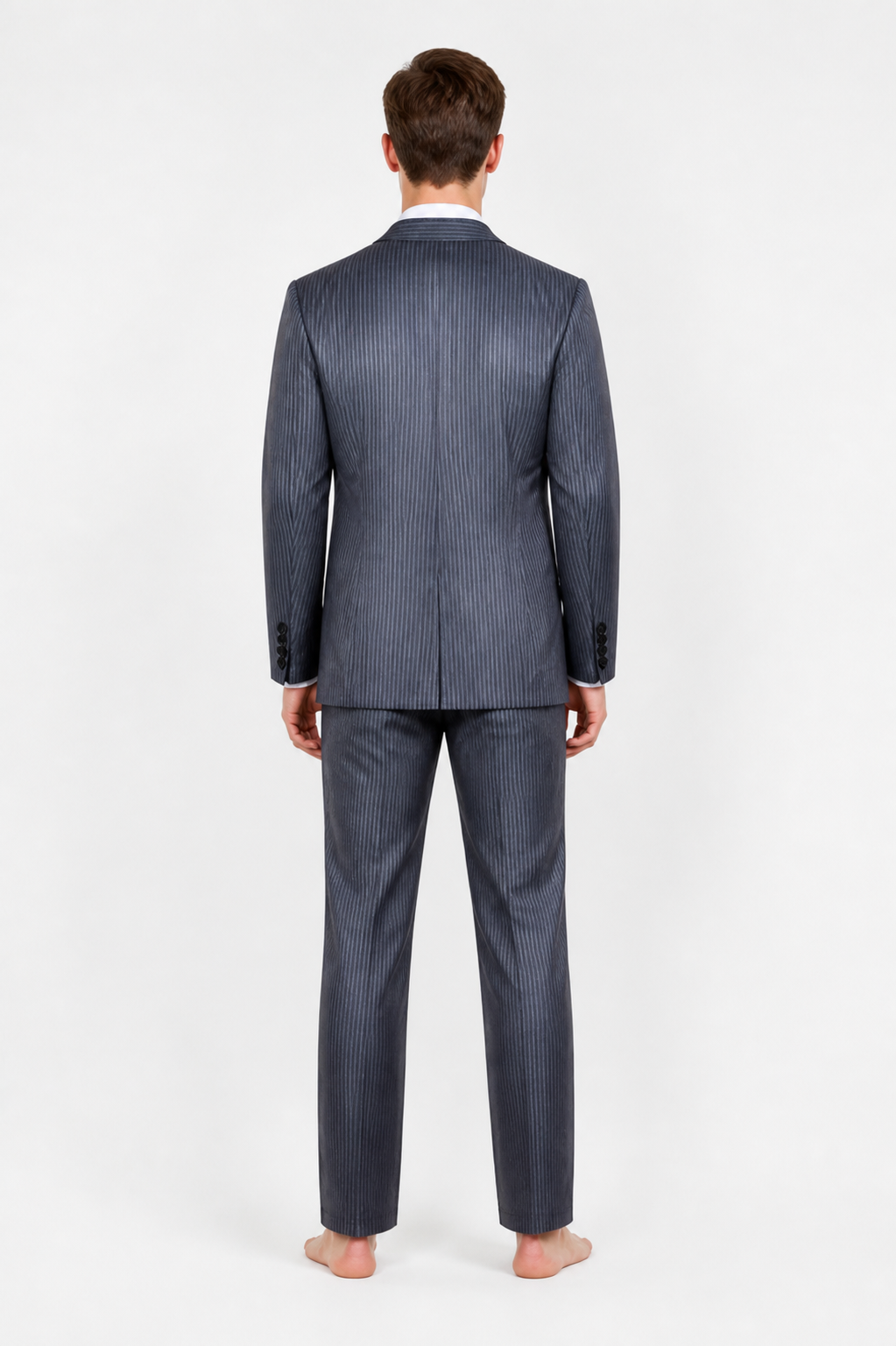 Pinstripe Two-Piece Suit with a Single-Breasted Blazer back view