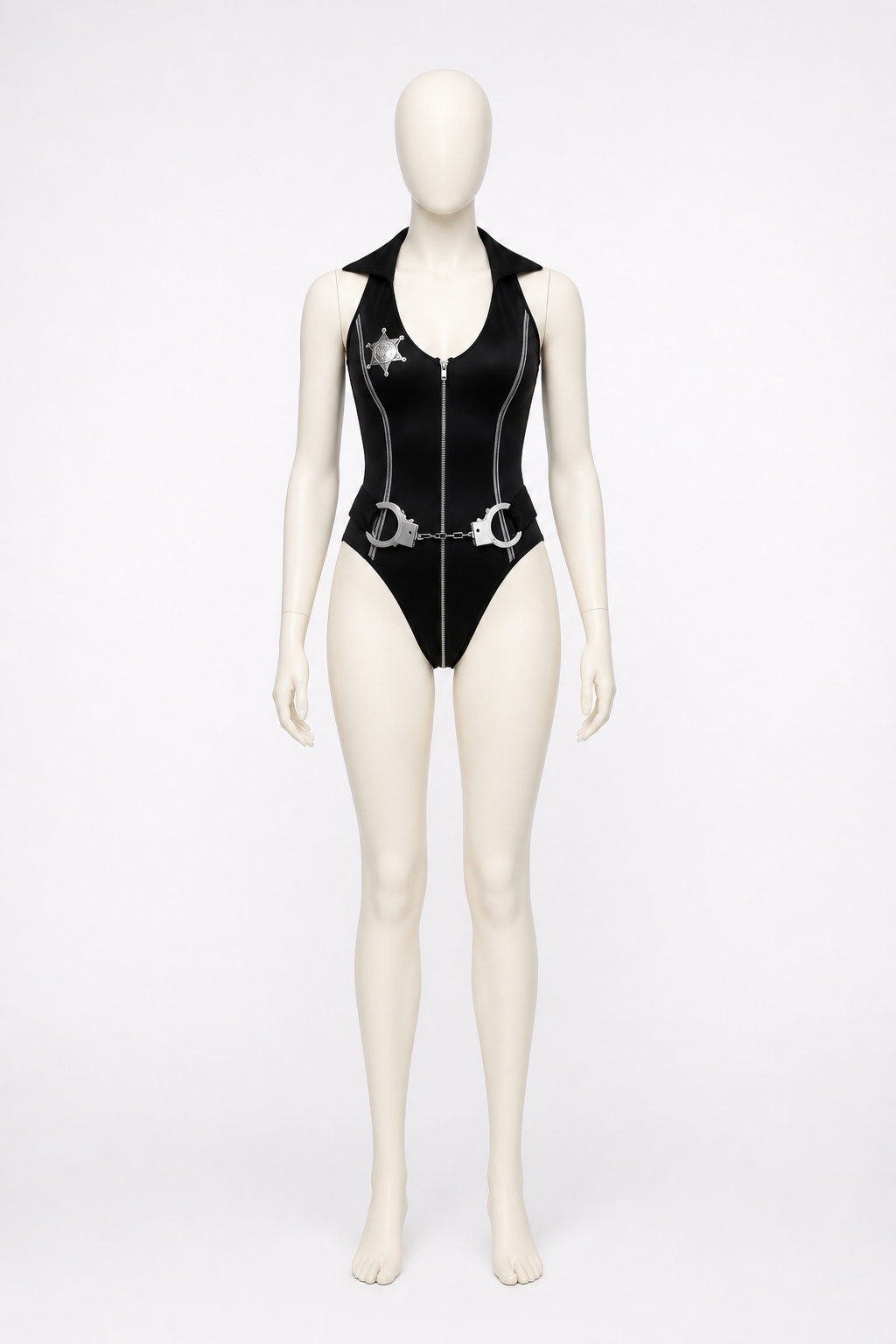 Sleeveless Police Costume with Zipper and Handcuffs back view