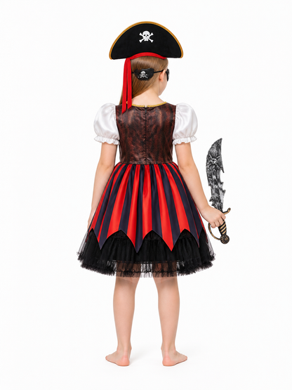 Pirate Costume with Striped Dress and Accessories back view