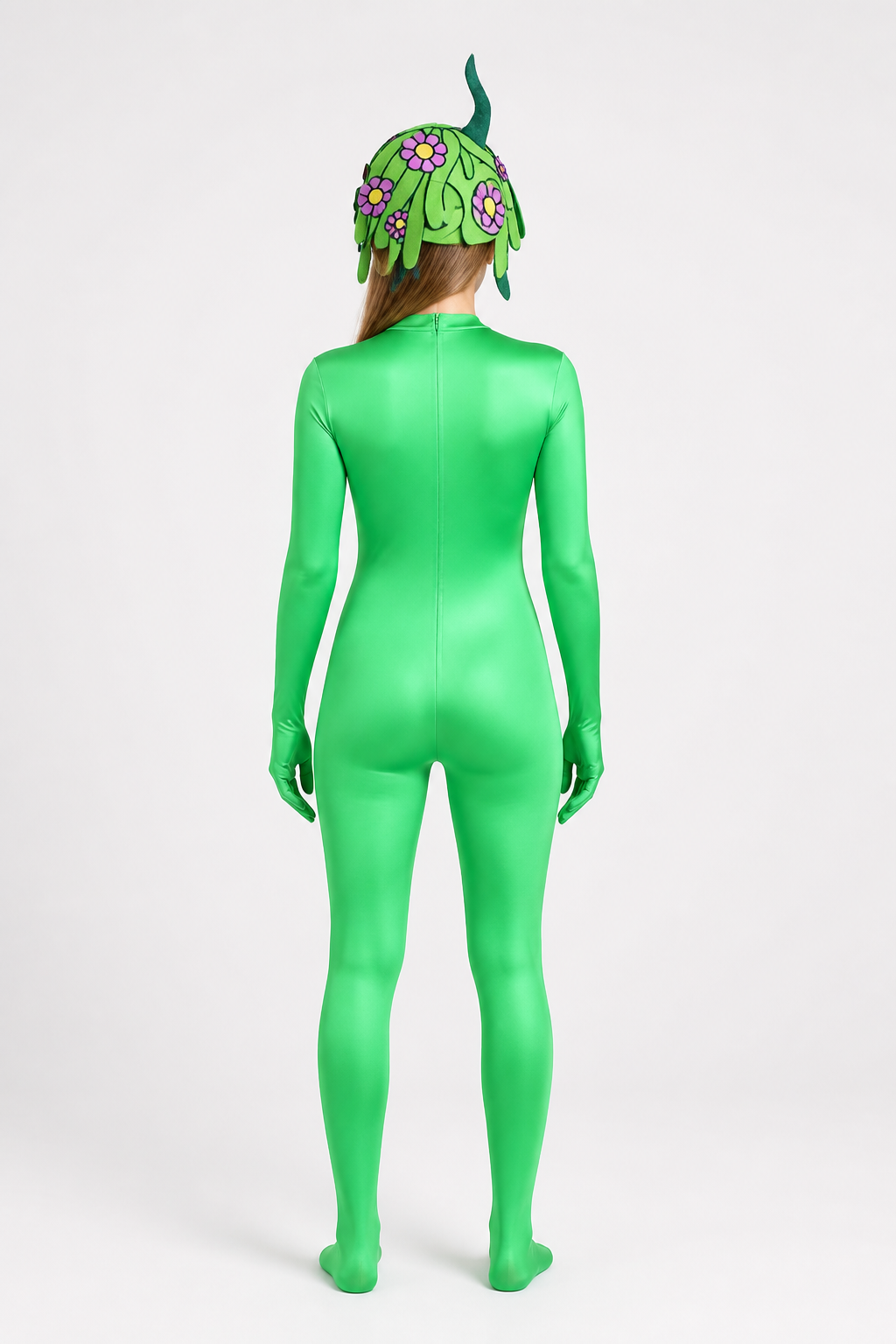 Green Character Costume Jumpsuit with Long Sleeves back view