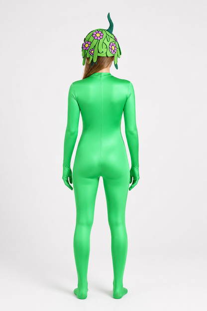 Green Character Costume Jumpsuit with Long Sleeves back view