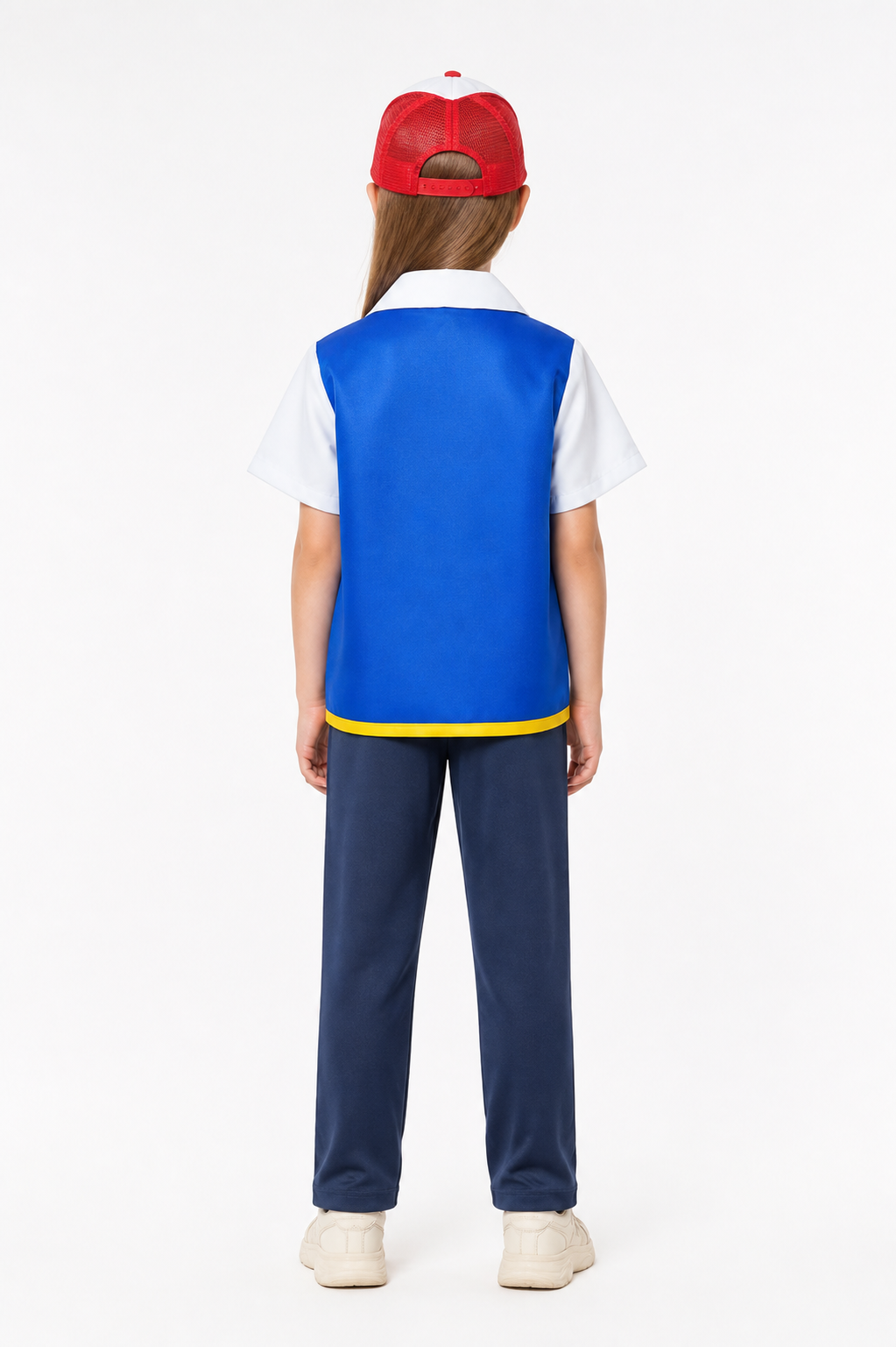Blue Jacket with White Collar and Cosplay Cap back view