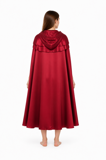 Red Long Hooded Cloak with Pendant back view
