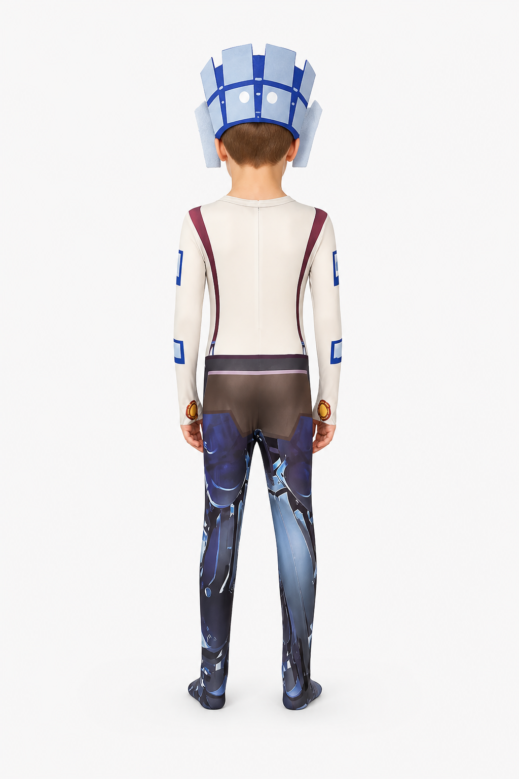 TV Man cosplay jumpsuit with mask back view