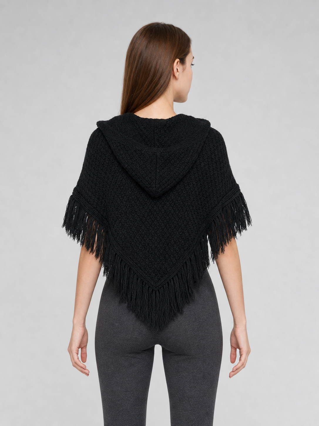 Triangular Hooded Poncho Cape with Belt