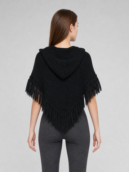 Triangular Hooded Poncho Cape with Belt