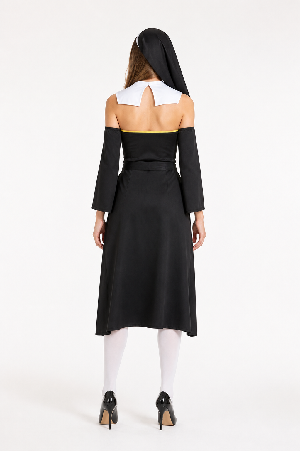 Hooded Carnival Costume with a Cross back view