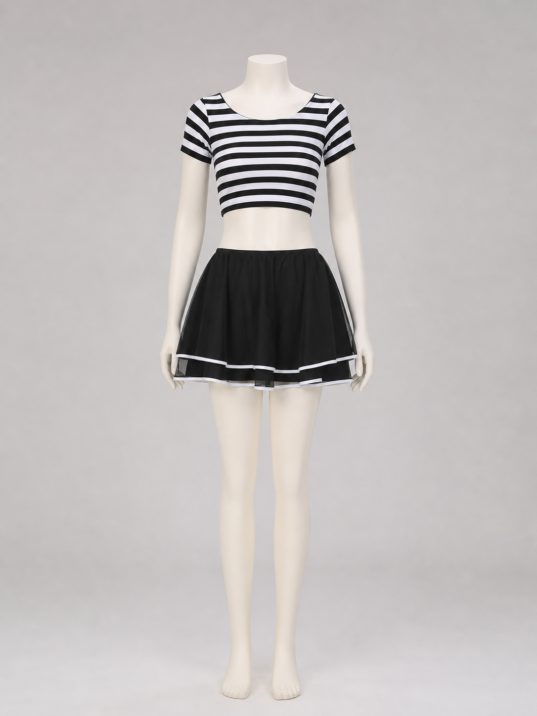 Black-and-White Striped Stage Costume with Skirt