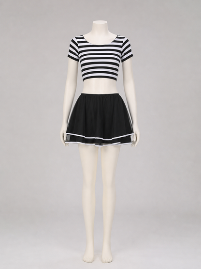 Black-and-White Striped Stage Costume with Skirt