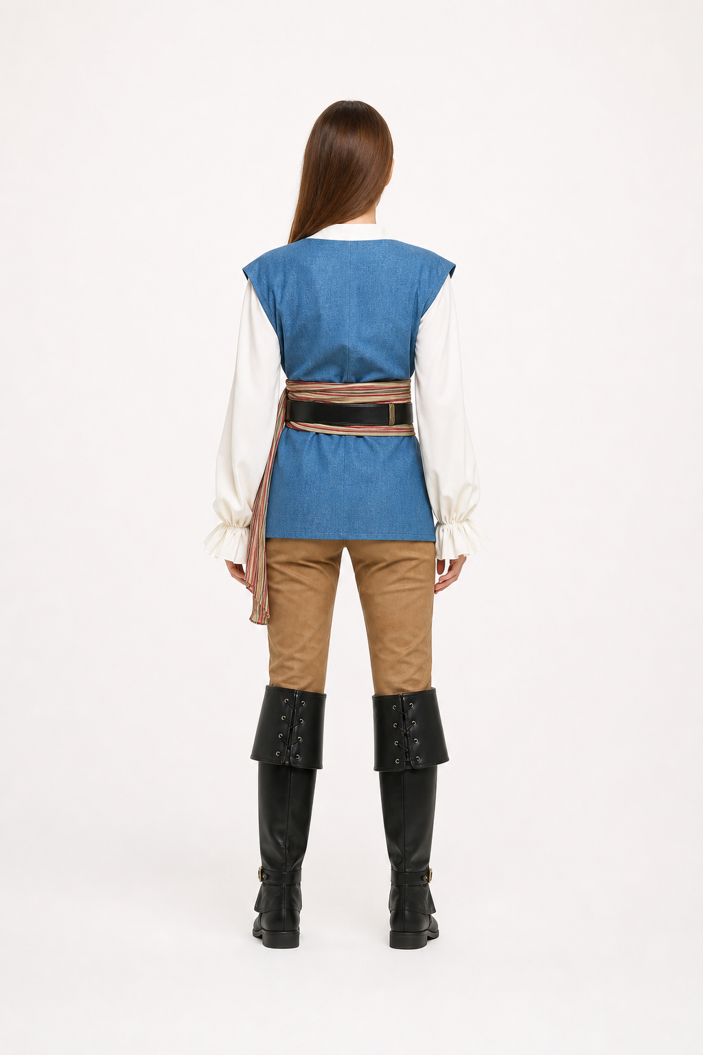 Pirate Costume with Vest and Striped Scarf back view