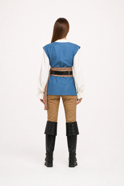 Pirate Costume with Vest and Striped Scarf back view