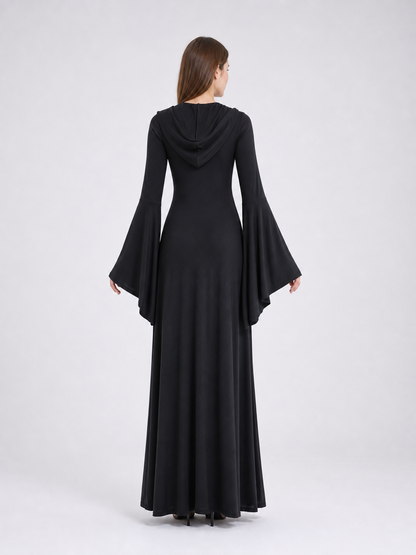 Gothic Zombie Costume: Black Hooded Dress