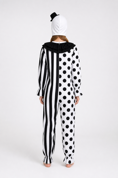 Clown Jumpsuit Costume with Headwear back view