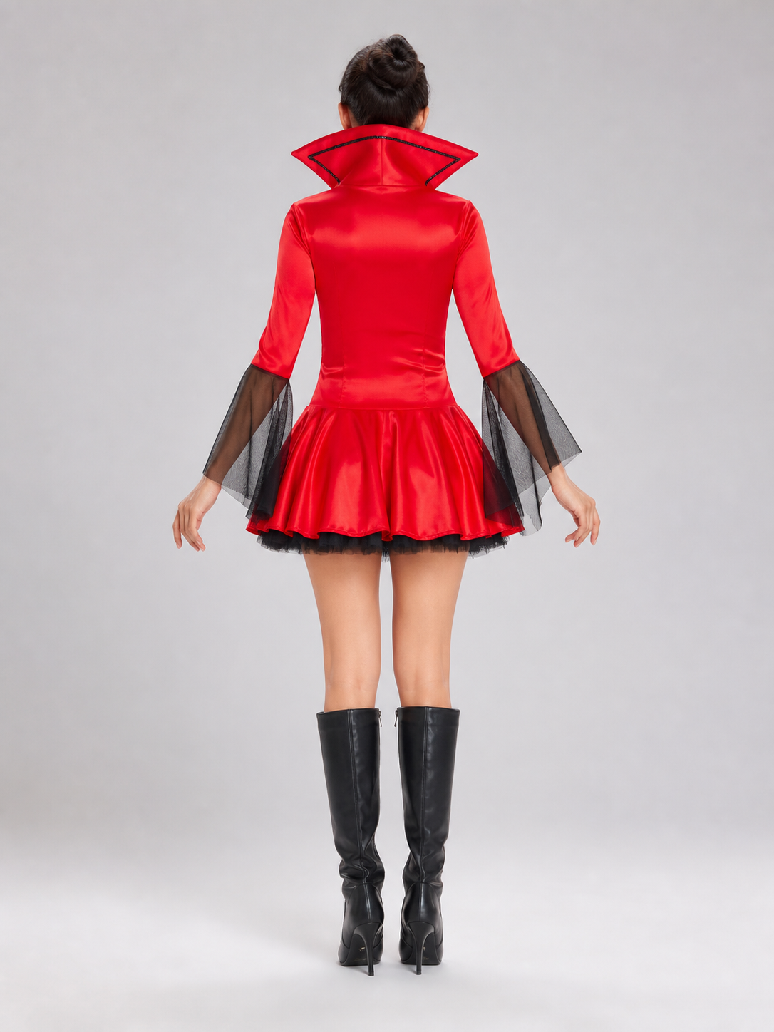 Vampire Costume with Horns and Trident, Red and Black back view
