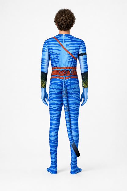 Avatar Cosplay Jumpsuit with Tail for the Stage back view