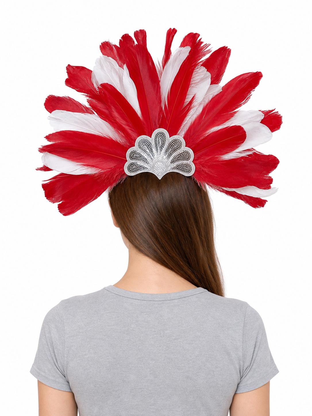 Carnival Headpiece with Red and White Feathers