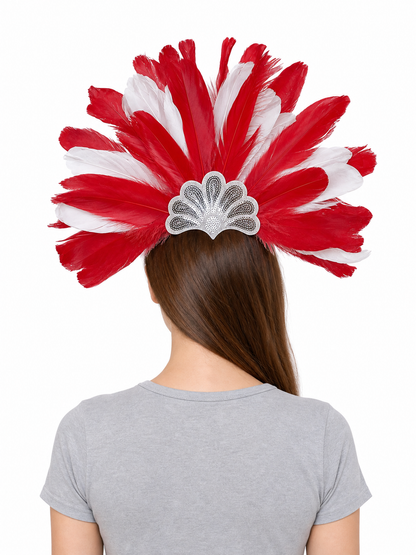 Carnival Headpiece with Red and White Feathers