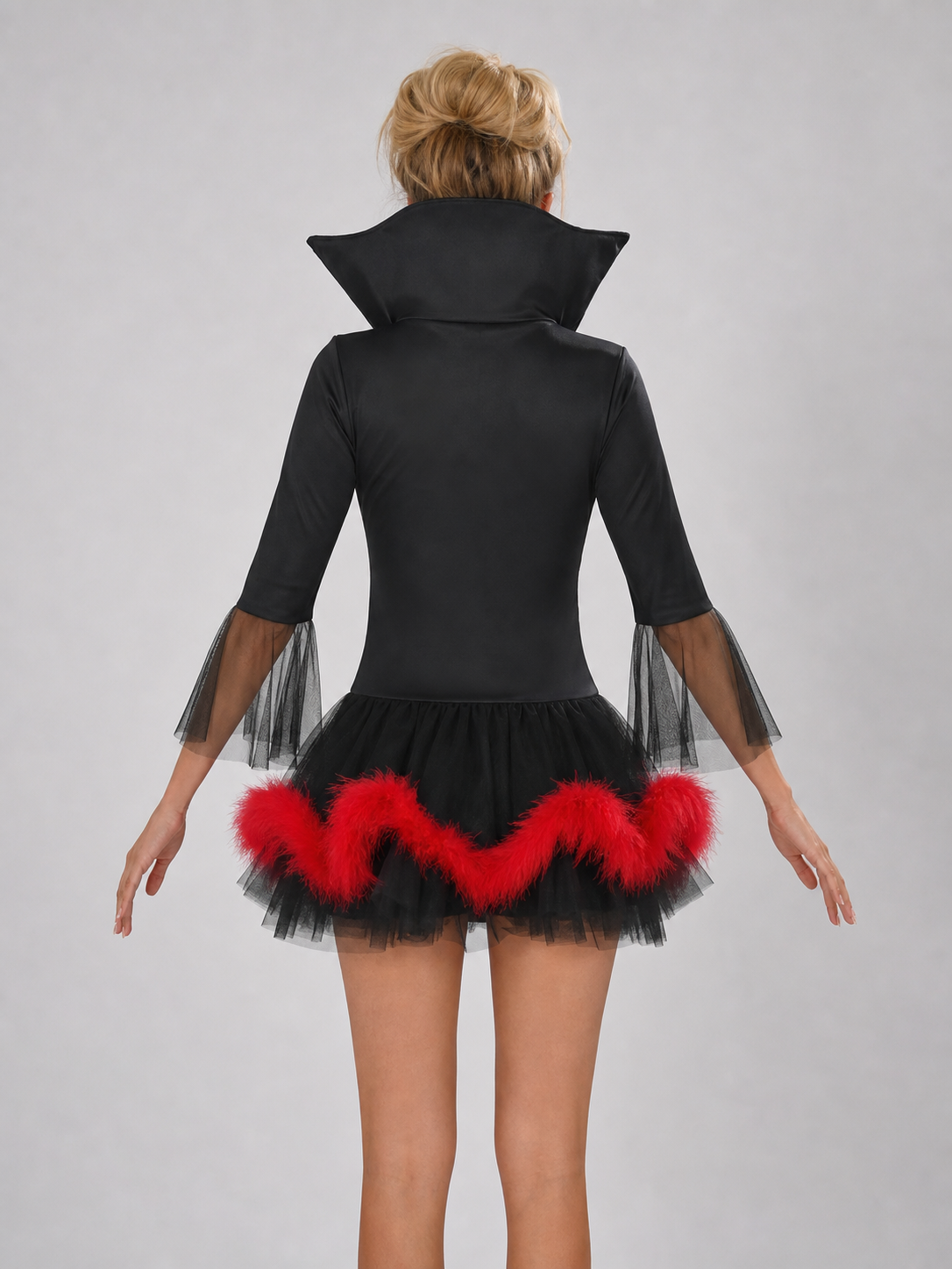 Witch Costume with Horns, Black and Red for Cosplay
