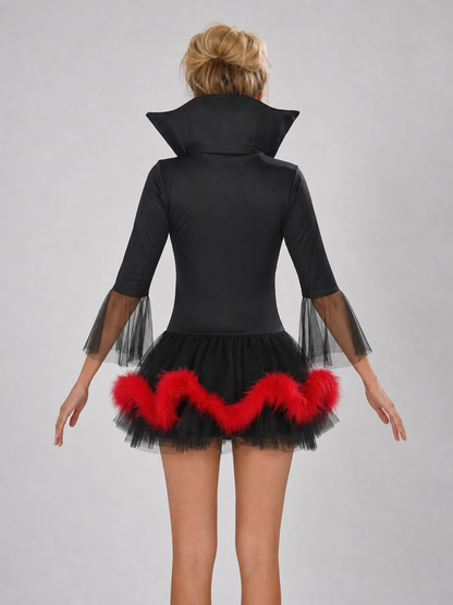 Witch Costume with Horns, Black and Red for Cosplay