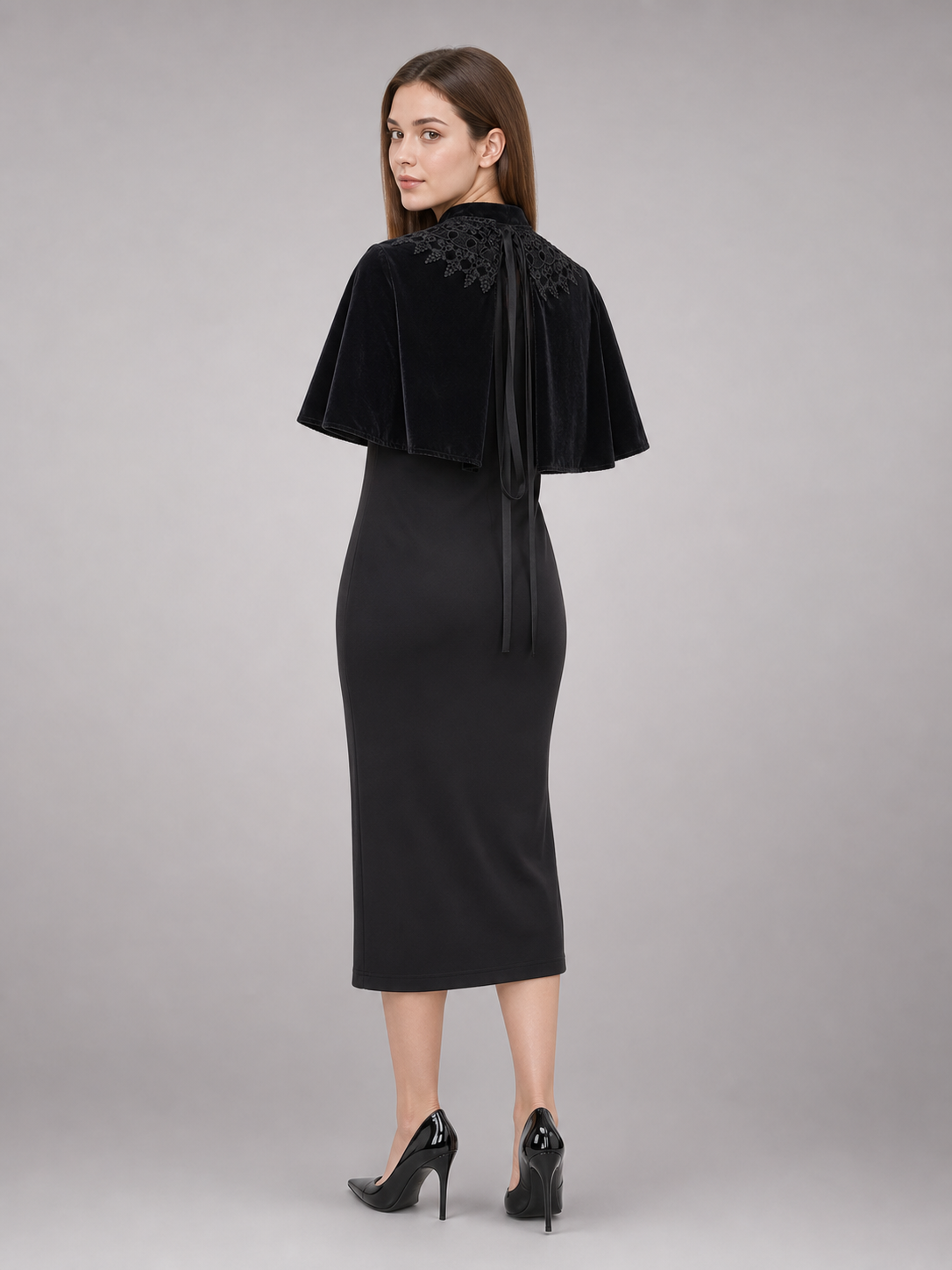 Black costume cape with collar and ties
