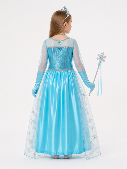 Snow Queen Costume for Girls for Halloween and Cosplay back view