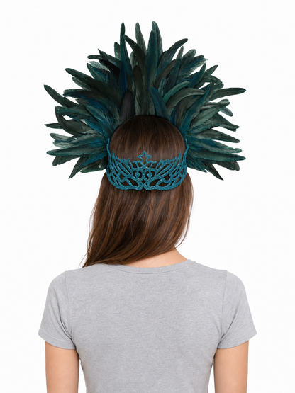 Carnival feathered headpiece with mask