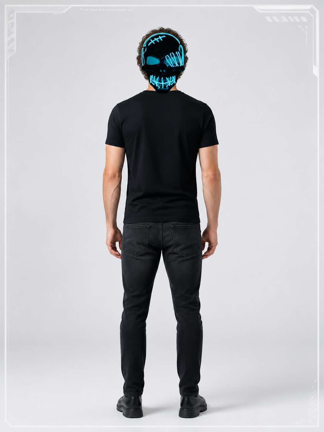 Black Light-Up Carnival Mask with Skull Design