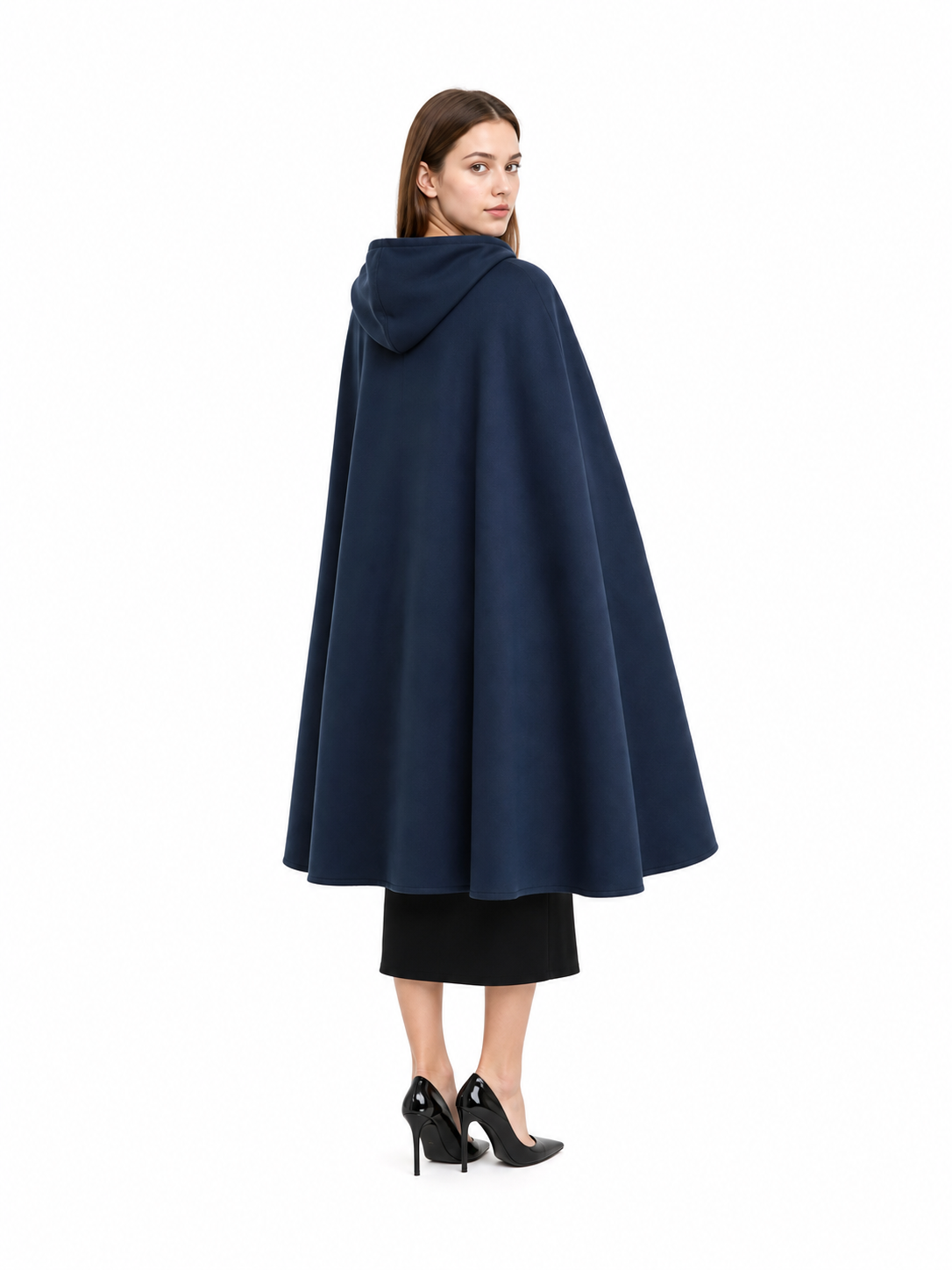 Halloween Costume Women Medieval Hooded Cape, Dark Blue Long with Front Clasp