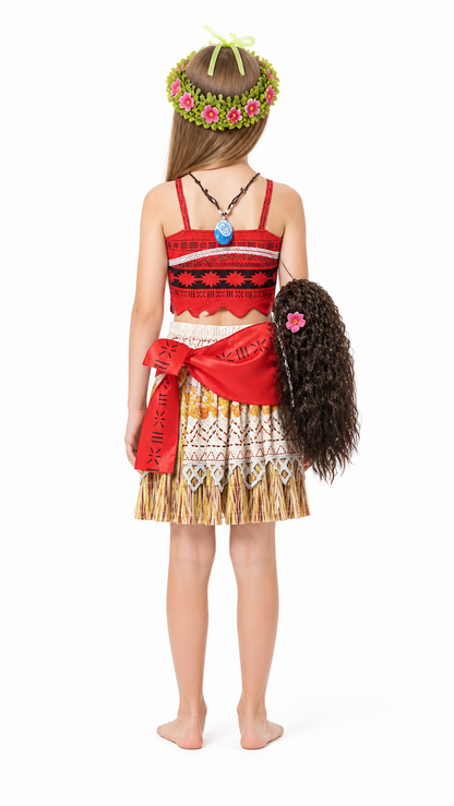 Children's Moana Carnival Costume with Skirt and Top back view