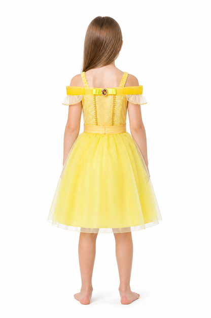 Children's Yellow Carnival Dress with a Full Skirt back view