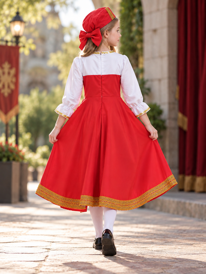 Red Folk Costume with Headpiece back view