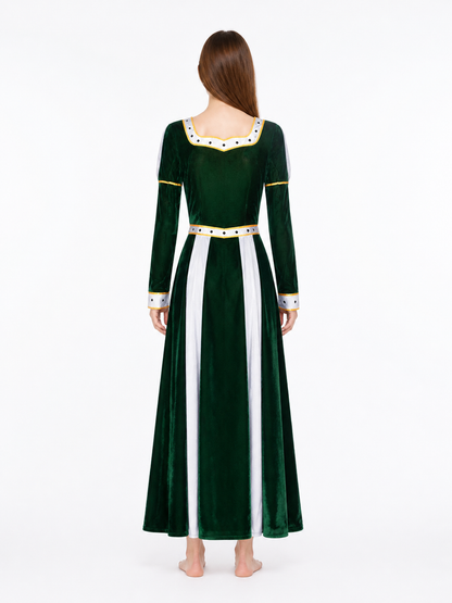 Long Green Cosplay Dress with White Inset back view